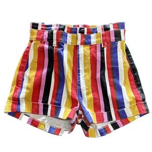 Express Women's 4 Shortie Extreme High Rise Shorts Paperbag Colorful Striped